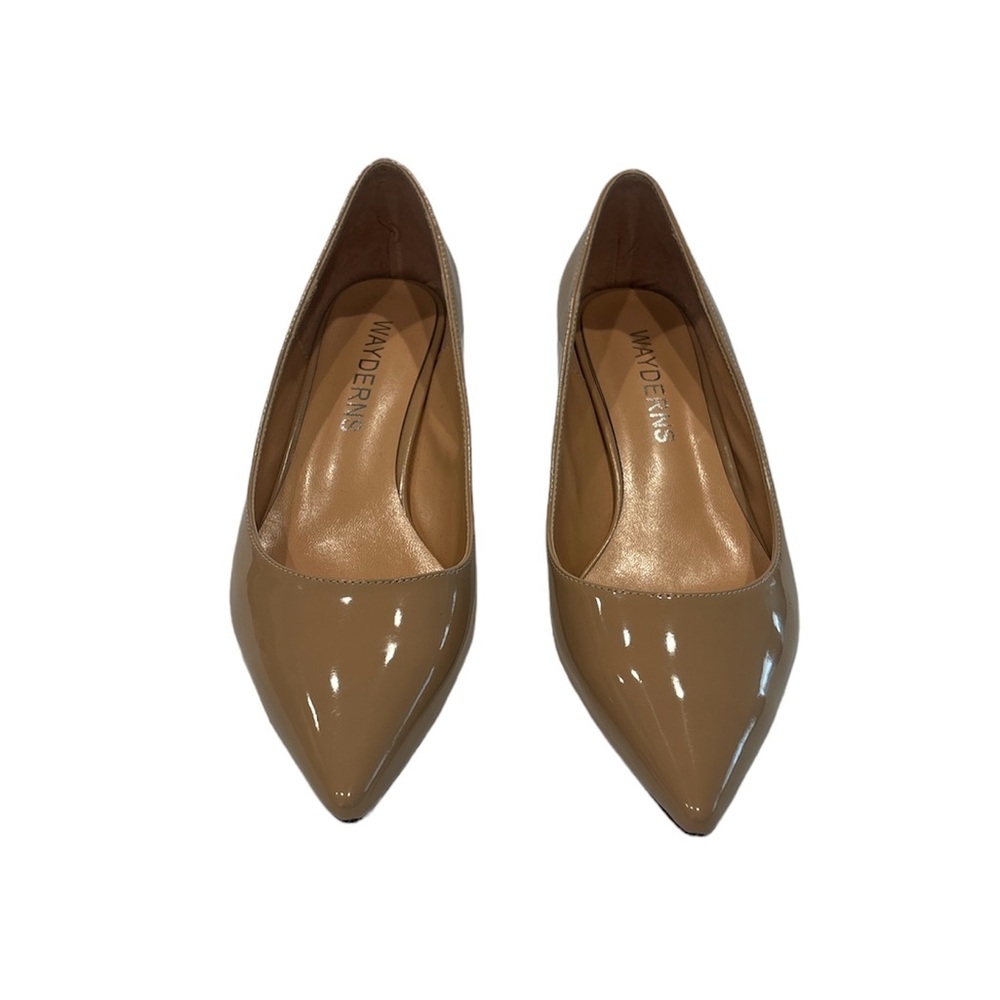 WAYDERNS WOMENS ISLA POINTED TOE SLIP-ON PATENT LEATHER KITTEN HEEL PUMPS SIZE 9